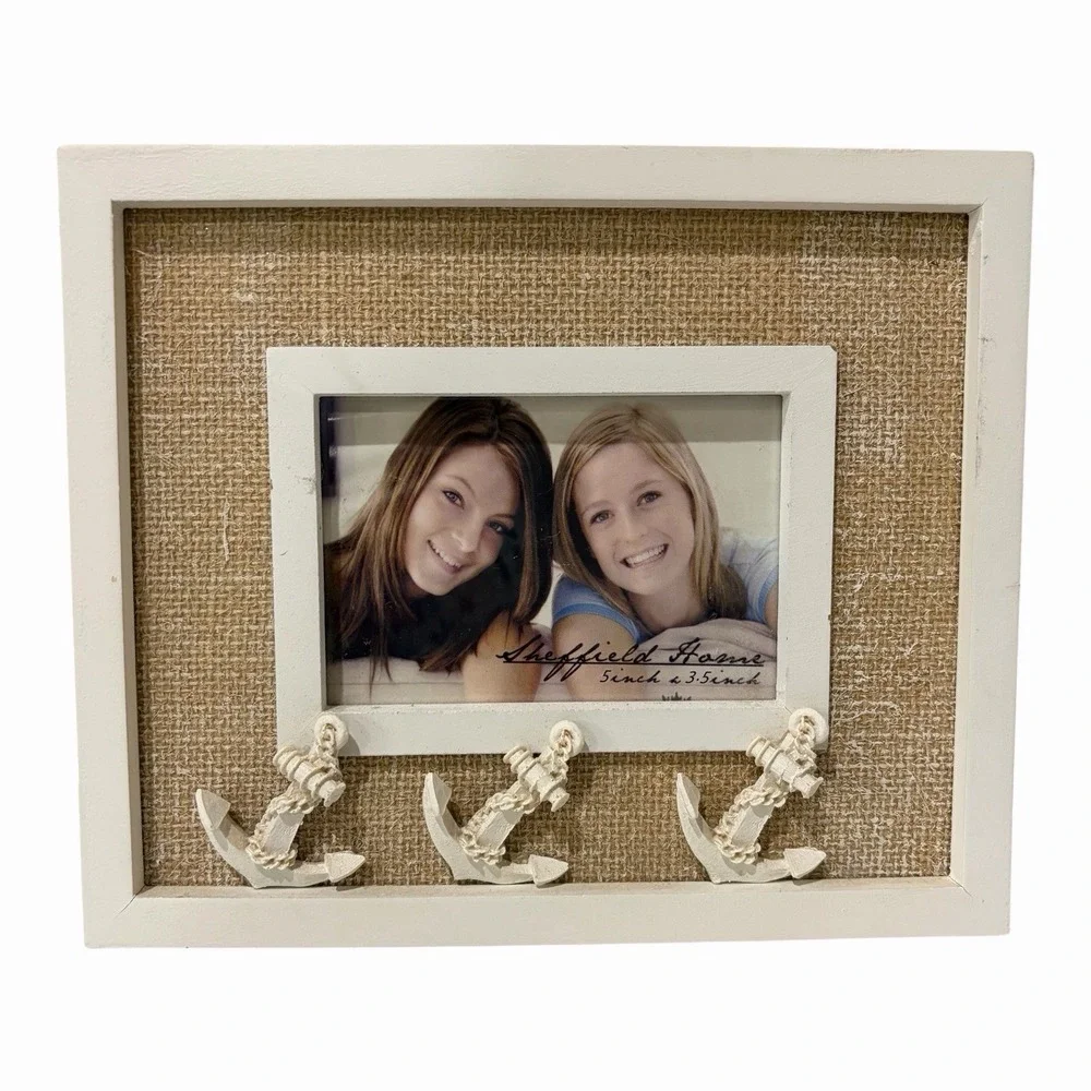 Sheffield Home picture Photo frame nautical Anchors Beige White 3.5 X 5 Beach